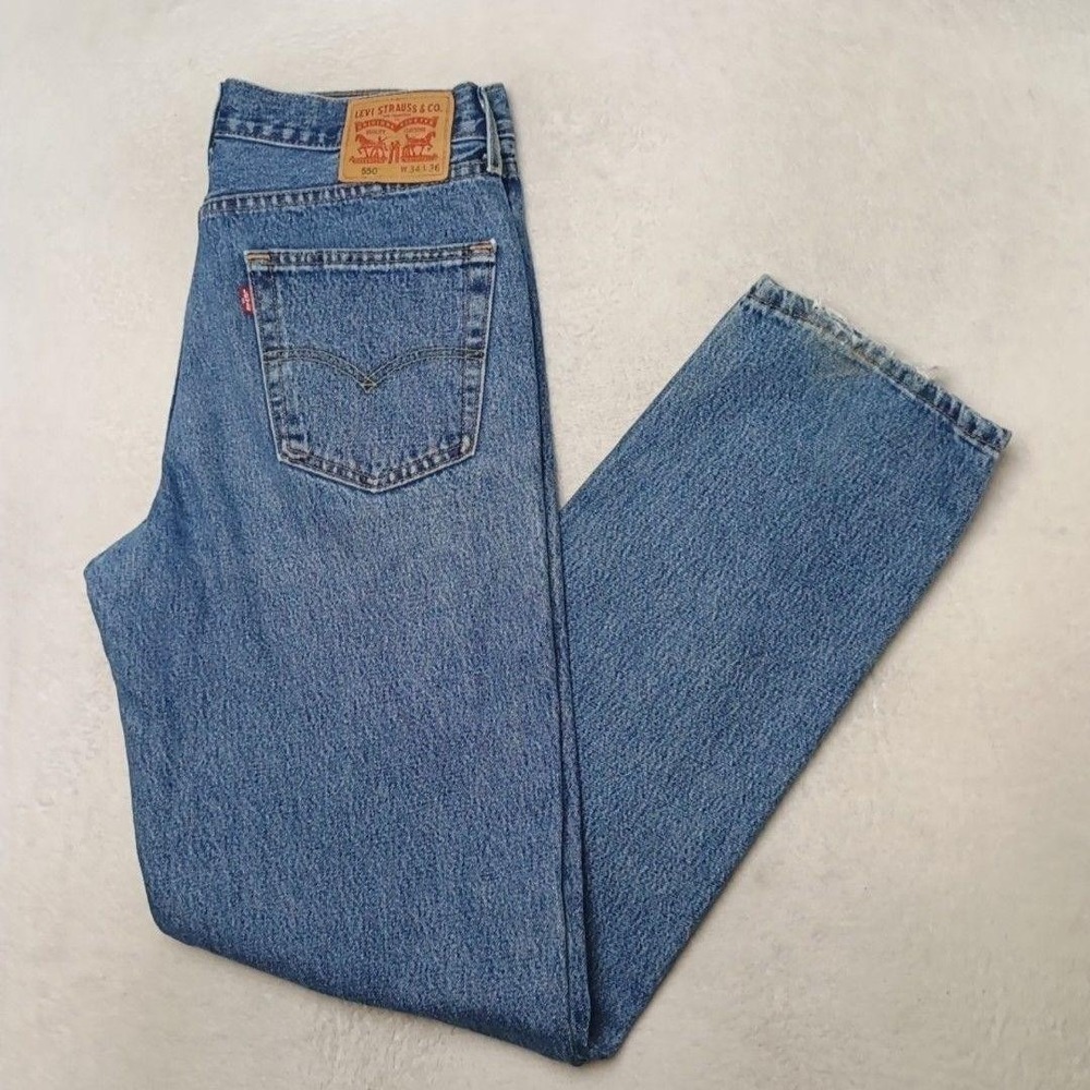Levis 550 Jeans Mens 34x36 Blue Relaxed Straight Denim Distressed 5-Pocket Work